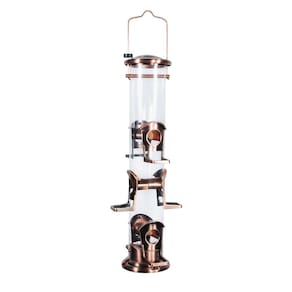 Alimentador de sementes Woodlink de cobre escovado de 6 portas com suporte