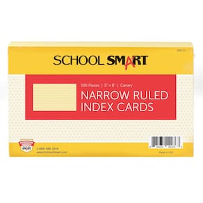 Cartões de índice School Smart Ruled 5x8cm Canary, pacote com 100