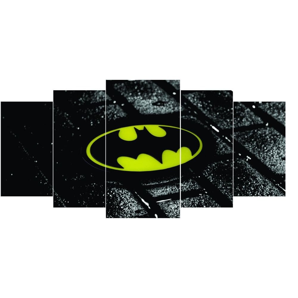 Quadro Mosaico 5 Peças Mdf Batman Yellow Acabamento Fosco
