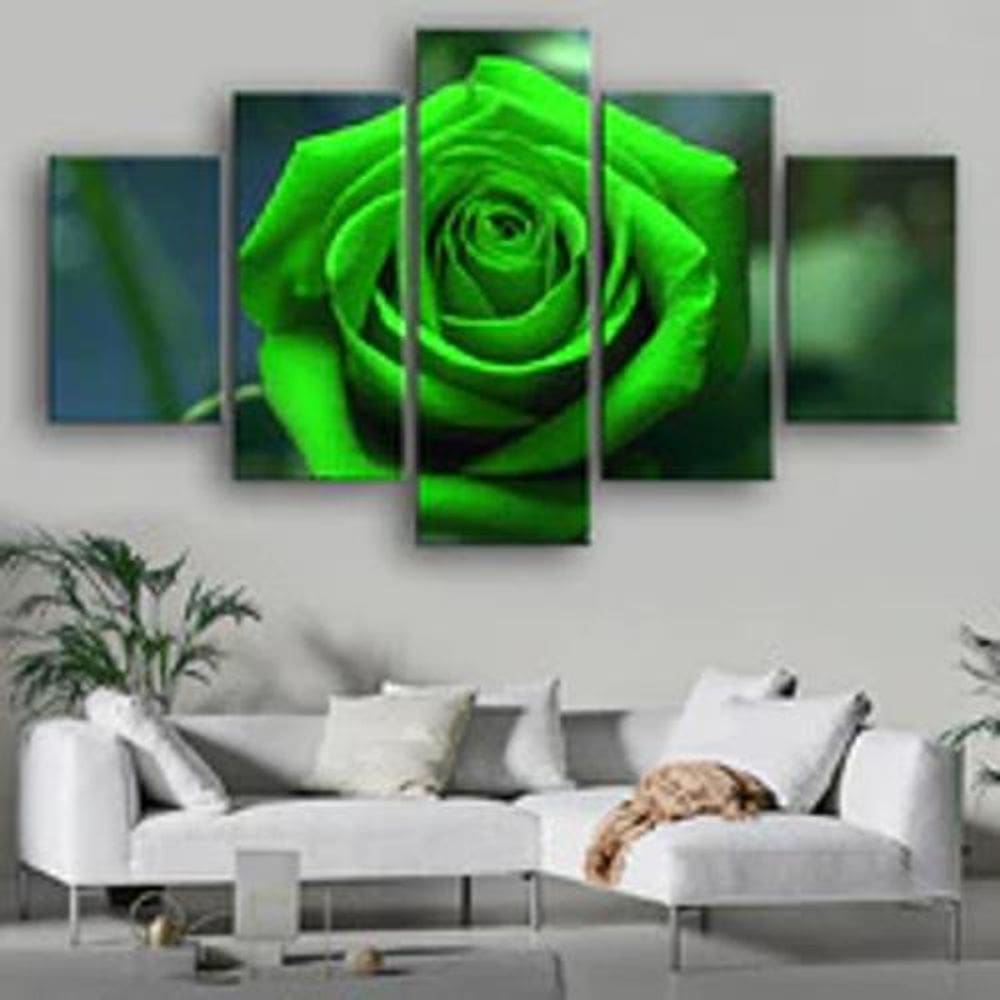 Quadro Decorativo Mosaico De Madeira 5 Peças Rosa Verde