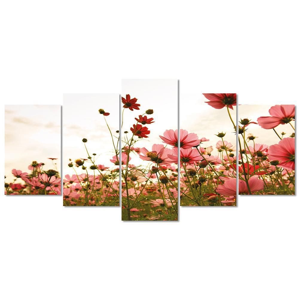 Quadro Decorativo Flores No Por Do Sol Mosaico Sala Kit