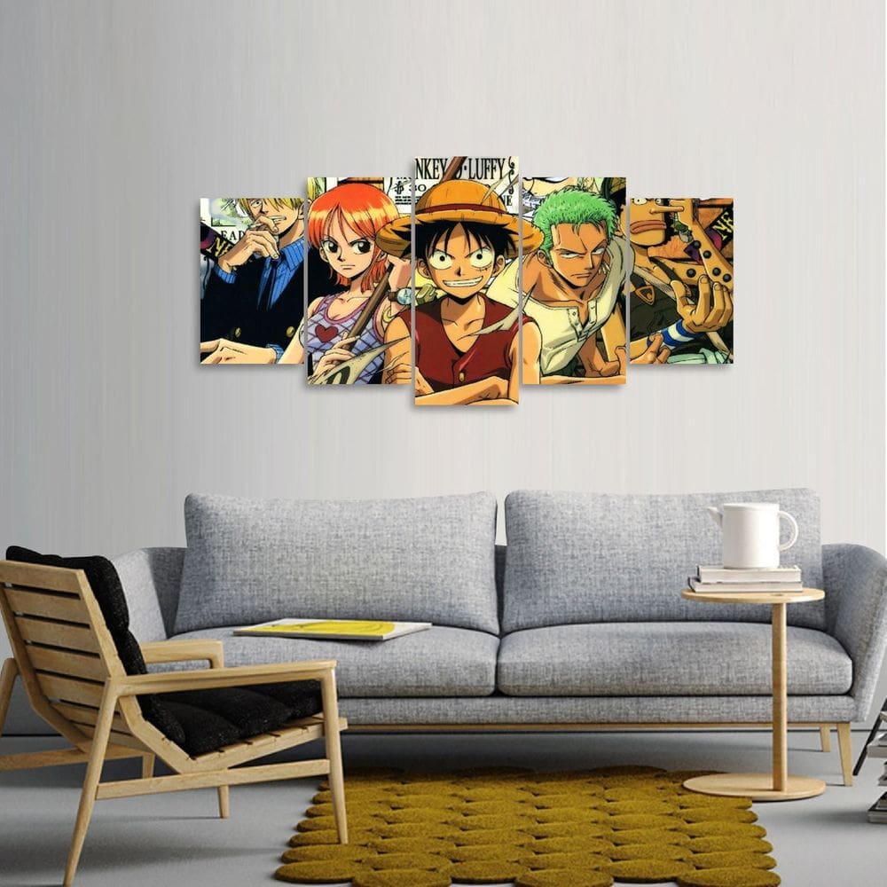 Quadro decorativo Luffy One Piece Mosaico 5 Peças 125x60