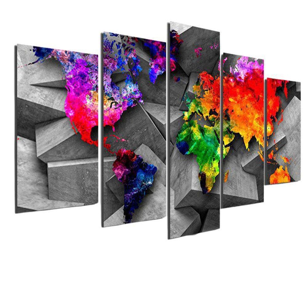 Quadros Decorativos 5 Peças Mapa Abstarto Colorido