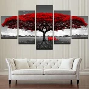 Quadro Decorativo Mosaico De 5 Peças Árvore Vermelha