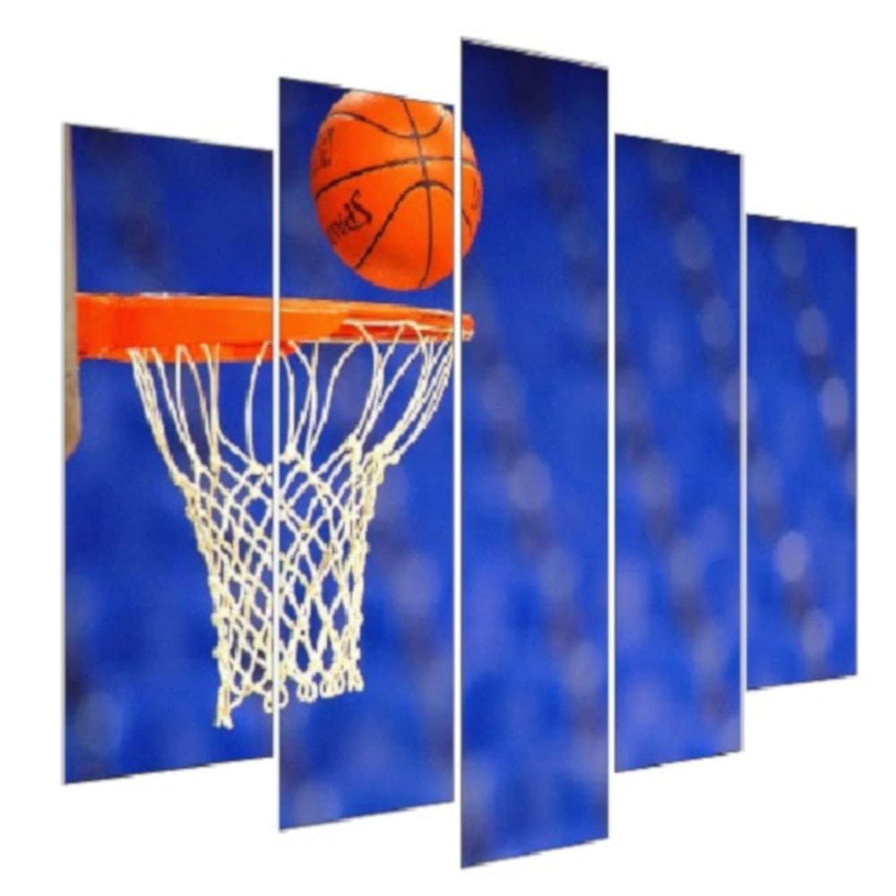 Quadro Decorativo Cesta De Basquete Mod722 Mosaico 5 Peças