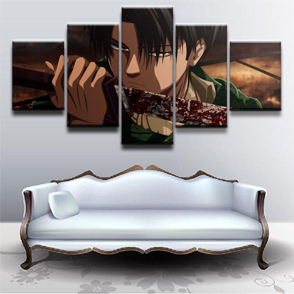 Quadro Decorativos 5 Peças Titan Levi Ackerman Espada Sangue