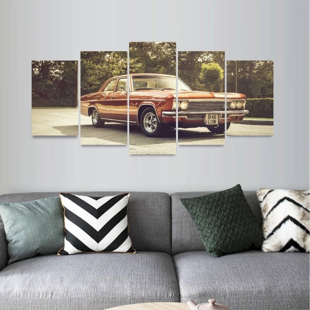 Quadro Carro Retrô Para Quarto Mosaico 5 Peças