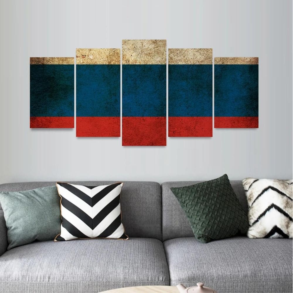 Quadro Mosaico Bandeira Rússia Mosaico 5 Peças Vintage