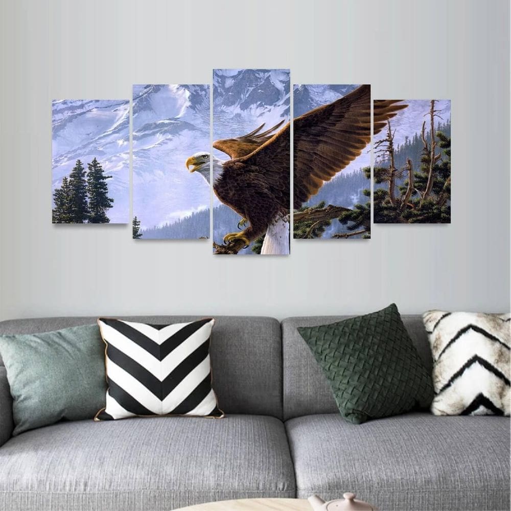 Quadro Águia Voando Artístico Natureza Mosaico 5 Peças