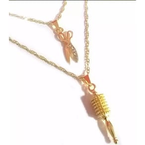 Colar Cordão Cabeleireira Escova e Tesoura Folheado 18k