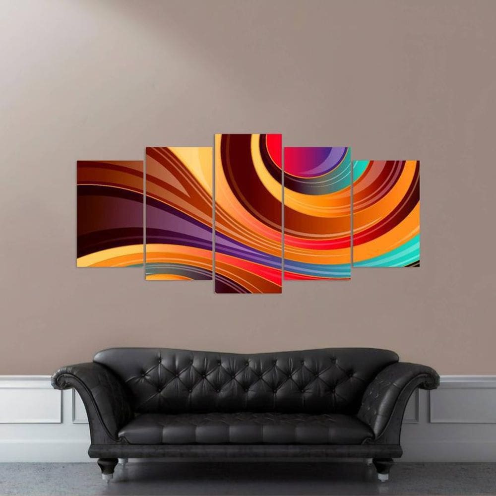 Quadro Ondas Abstratas Colorido Mosaico 5 Peças Decorativo