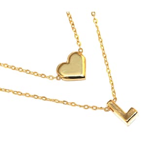 Colar Cordão Duplo Minha Inicial L Coração Folheado 18k