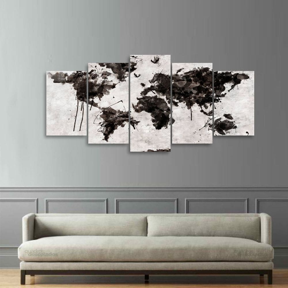 Quadro decorativo Mapa Mundi Animais Abstrato Mosaico 125x60