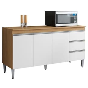 Balcão De Cozinha Andréia 160cm 3 Portas 3 Gavetas Com Tampo Amêndoa/Branco