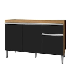 Balcão De Cozinha Para Pia Tatiane 100cm 3 Portas 1 Gaveta Sem Tampo Amêndoa/Preto