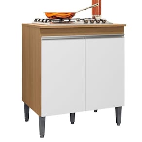 Balcão Para Cooktop De 4 E 5 Bocas Com Tampo Andréia Amêndoa/Branco