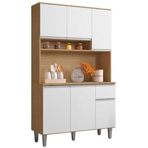 Kit De Cozinha Marcia 105cm Compacta 6 Portas Amêndoa/Branco