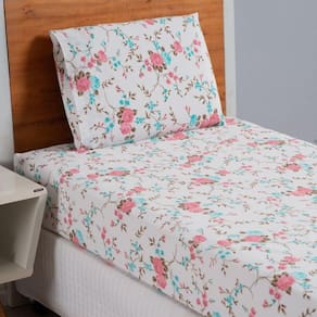 Jogo De Lençol Dia A Dia Estilo na cor Estampado 3 Peças Casal 80% Algodão 20% Poliéster Percal 180 Fios - Floral Rosê