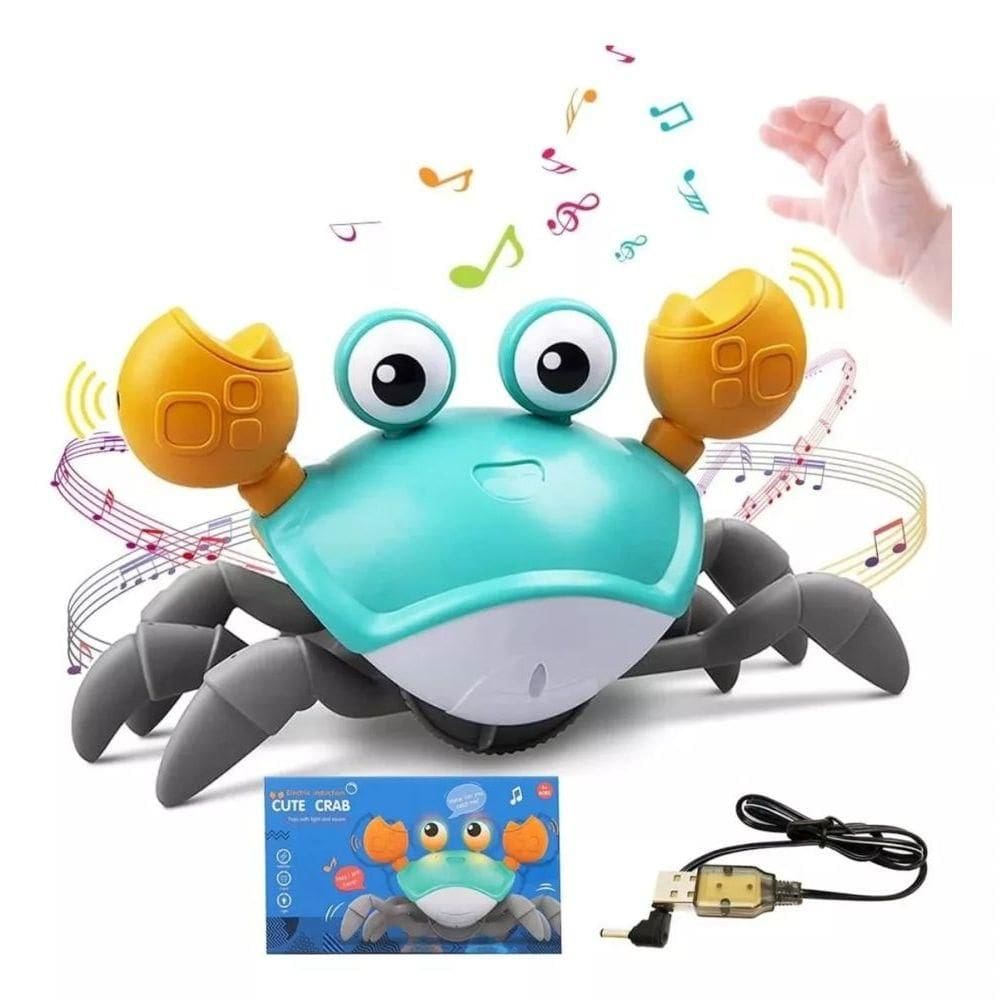 Brinquedo Caranguejo Verde Fujão Música Luz Recarregável