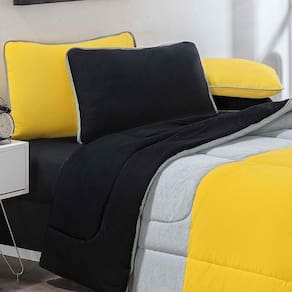 Edredom Malha 100% Algodão Urbano 1 Peça Queen - Amarelo-mescla-preto