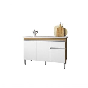 Balcão De Cozinha Para Pia Tatiane 120cm 3 Portas 1 Gaveta Sem Tampo Amêndoa/Branco