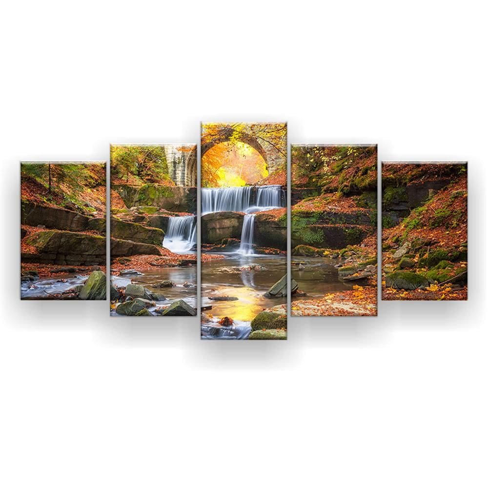 Kit Placa Decorativa Mosaico 5 Pçs Cachoeira Na Mata