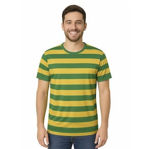 Camiseta Manga Curta Torcedor Brasil Listrada Verde Amarela