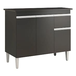 Balcão De Cozinha Tatiane 100cm 3 Portas 1 Gaveta Com Tampo Preto