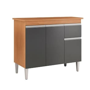 Balcão De Cozinha Tatiane 100cm 3 Portas 1 Gaveta Com Tampo Amêndoa/Preto
