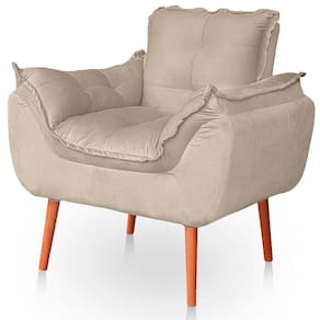 Poltrona Opala Para Sala Confortável Resistente Veludo Cor Bege