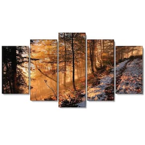 Kit 5 Quadros Decorativos Mosaico Floresta Outono