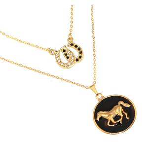 Colar Cordão Duplo Country Ferradura Cavalo Folheado 18k