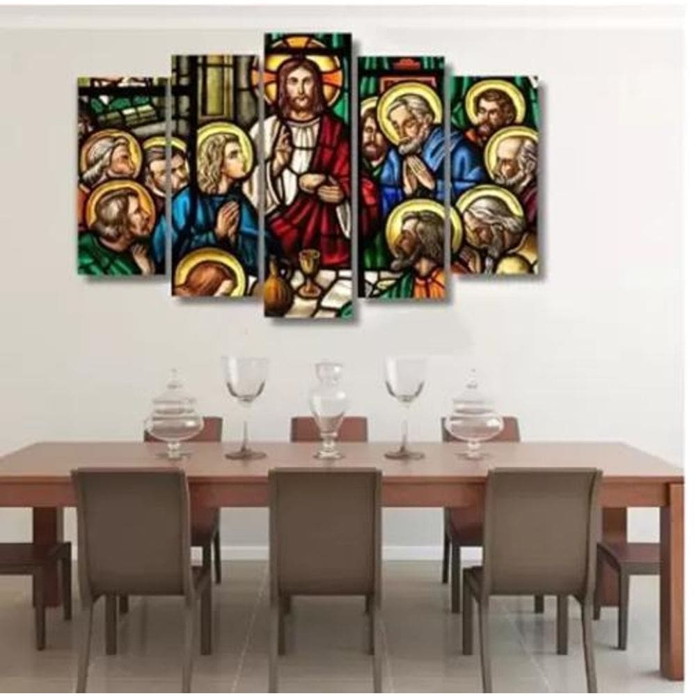 Quadro Decorativo Mosaico 5 Peças Santa Ceia Abstrato