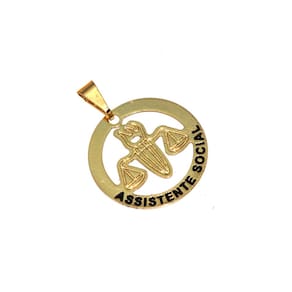 Pingente Minha Profissão Serviço Social Folheado Ouro 18k