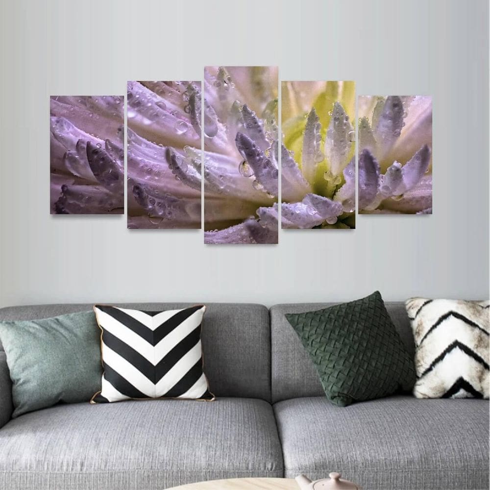 Quadro Decorativo Mosaico Arte Flor Gotas Macro 5 Peças