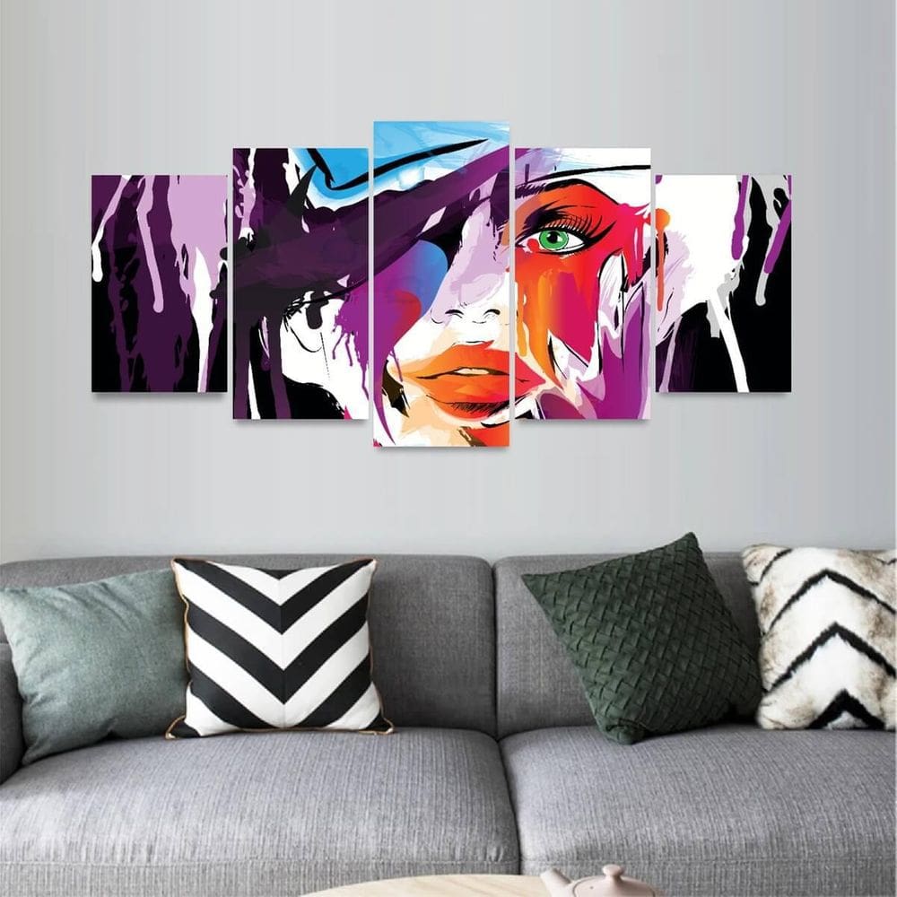Quadro Arte Menina Abstrata Artístico Mosaico 5 Peças