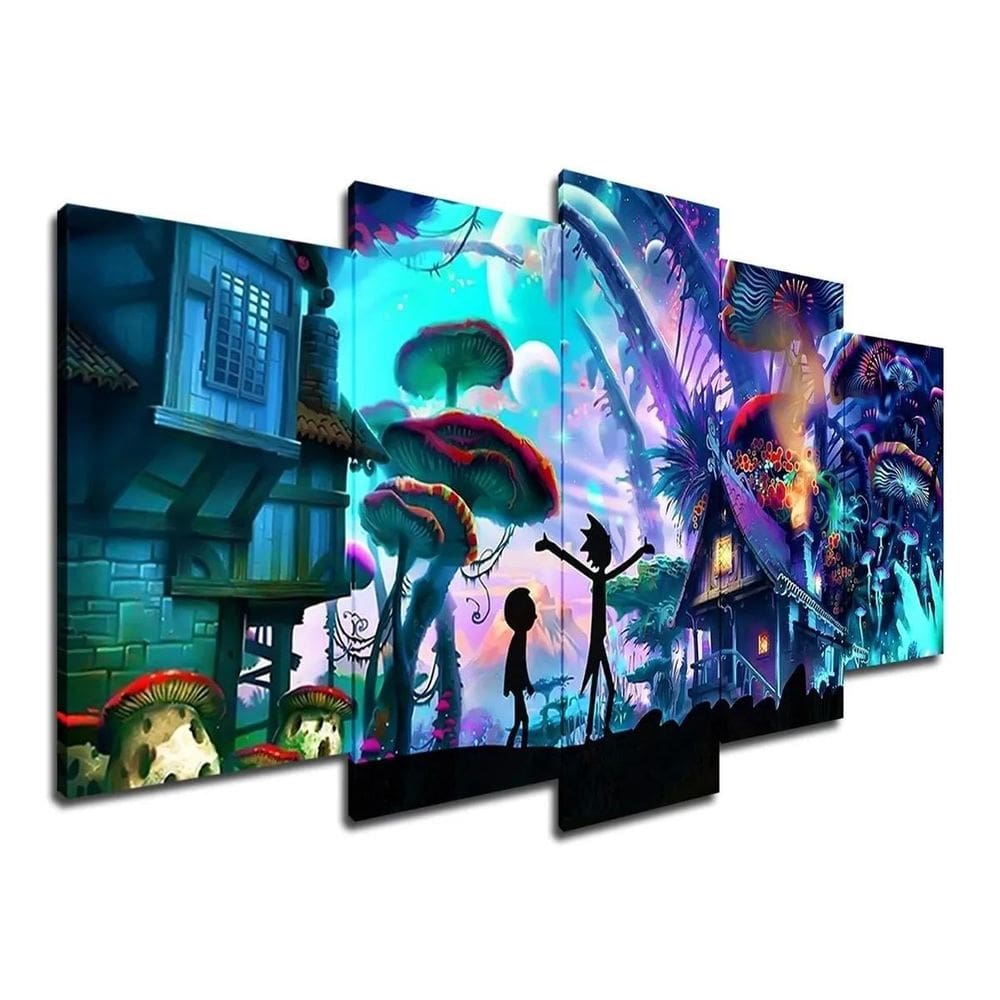 Quadro 5 Peças Mosaico Rick E Morty Floresta 4K Mdf 6Mm