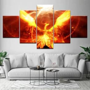 Quadro Decorativo Mosaico De 5 Peças Fênix De Fogo