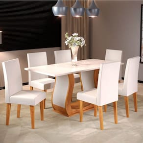 Mesa de Jantar 6 Lugares Persia Marrom/Blonde/Veludo Marfim - Pnr Móveis