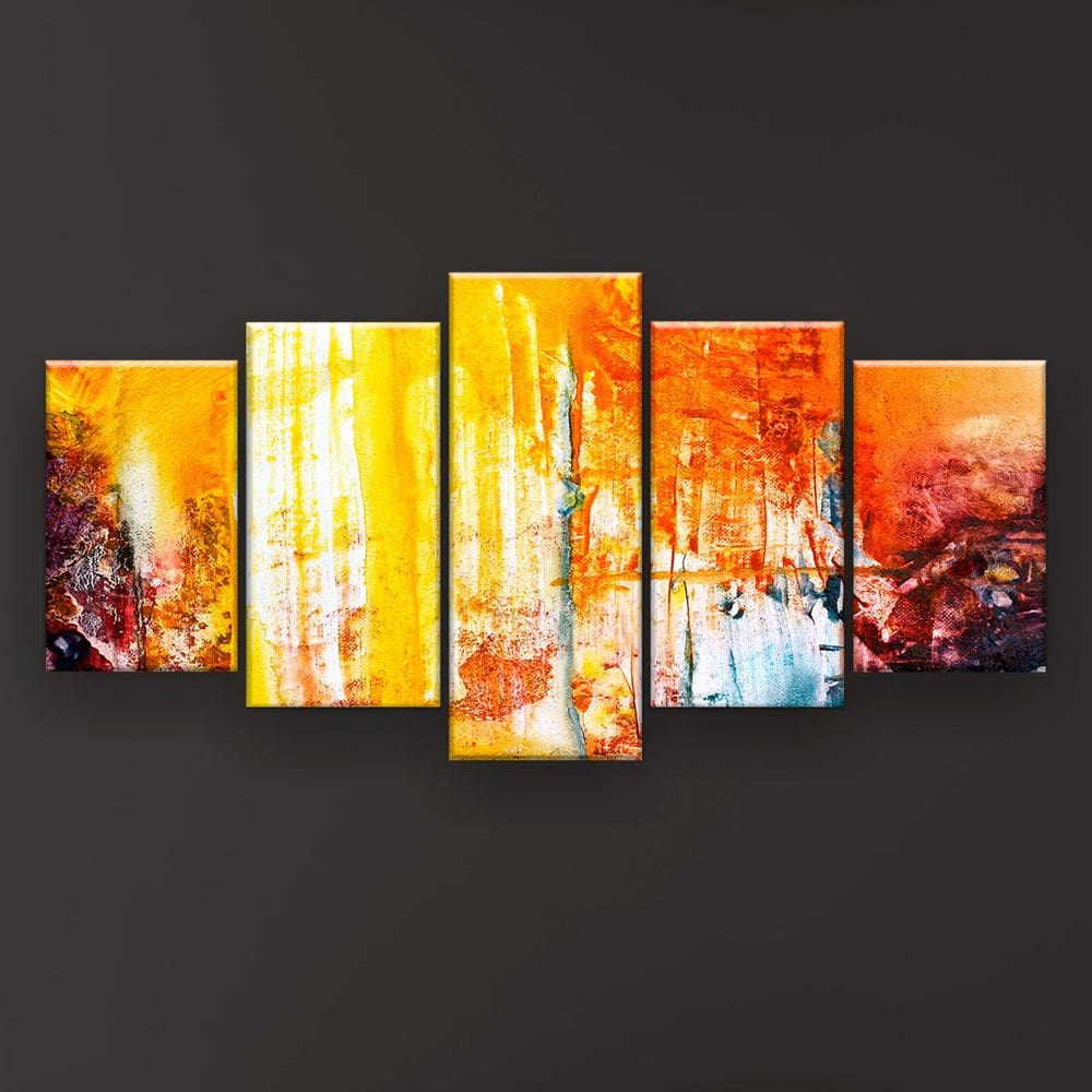 Quadro Decorativo Pintura Abstrata Amarela 129X61 5 Peças