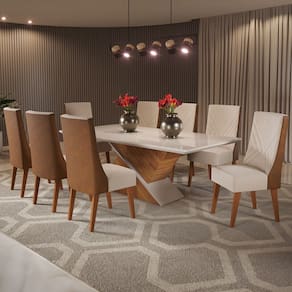 Mesa de Jantar 8 Lugares Glamuor com Vidro Marrom/Off White/Bronze - Pnr Móveis