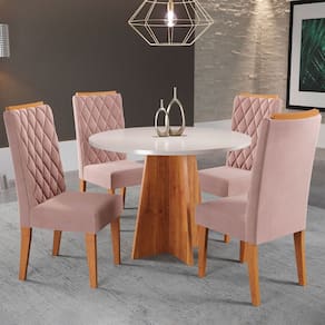 Mesa de Jantar 4 Lugares Laila Marrom/Blonde/Veludo Rosa - Pnr Móveis