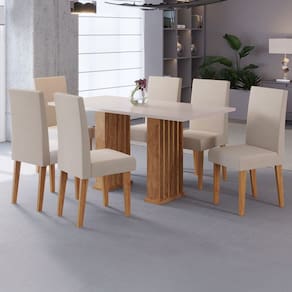 Mesa de Jantar 6 Lugares Nicole Ripado Marrom/Blonde/Pastel - Pnr Móveis