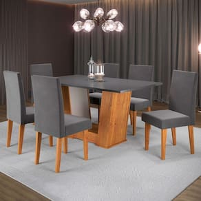 Mesa de Jantar 6 Lugares Grazi Marrom/Cinza/Veludo Grafite - Pnr Móveis