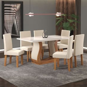 Mesa de Jantar 6 Lugares Escócia Marrom/Off White/Veludo Pastel - Pnr Móveis