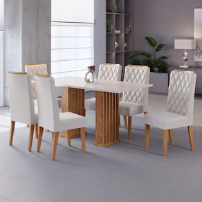 Mesa de Jantar 6 Lugares Alura Ripado Marrom/Blonde/Pastel - Pnr Móveis