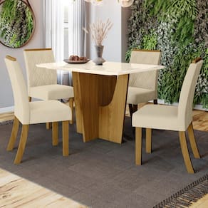 Mesa de Jantar 4 Lugares Alabama Natural/Off White/Linho - Pnr Móveis