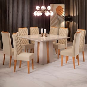 Mesa de Jantar 8 Lugares Amabile com Vidro Marrom/Nude/Off White - Pnr Móveis