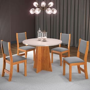 Mesa de Jantar 4 Lugares Ilana Marrom/Blonde/Veludo Cinza - Pnr Móveis