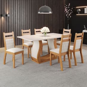 Mesa de Jantar 6 Lugares Rayssa Sicilia Marrom/Blonde/Veludo/Marfim - Pnr Móveis